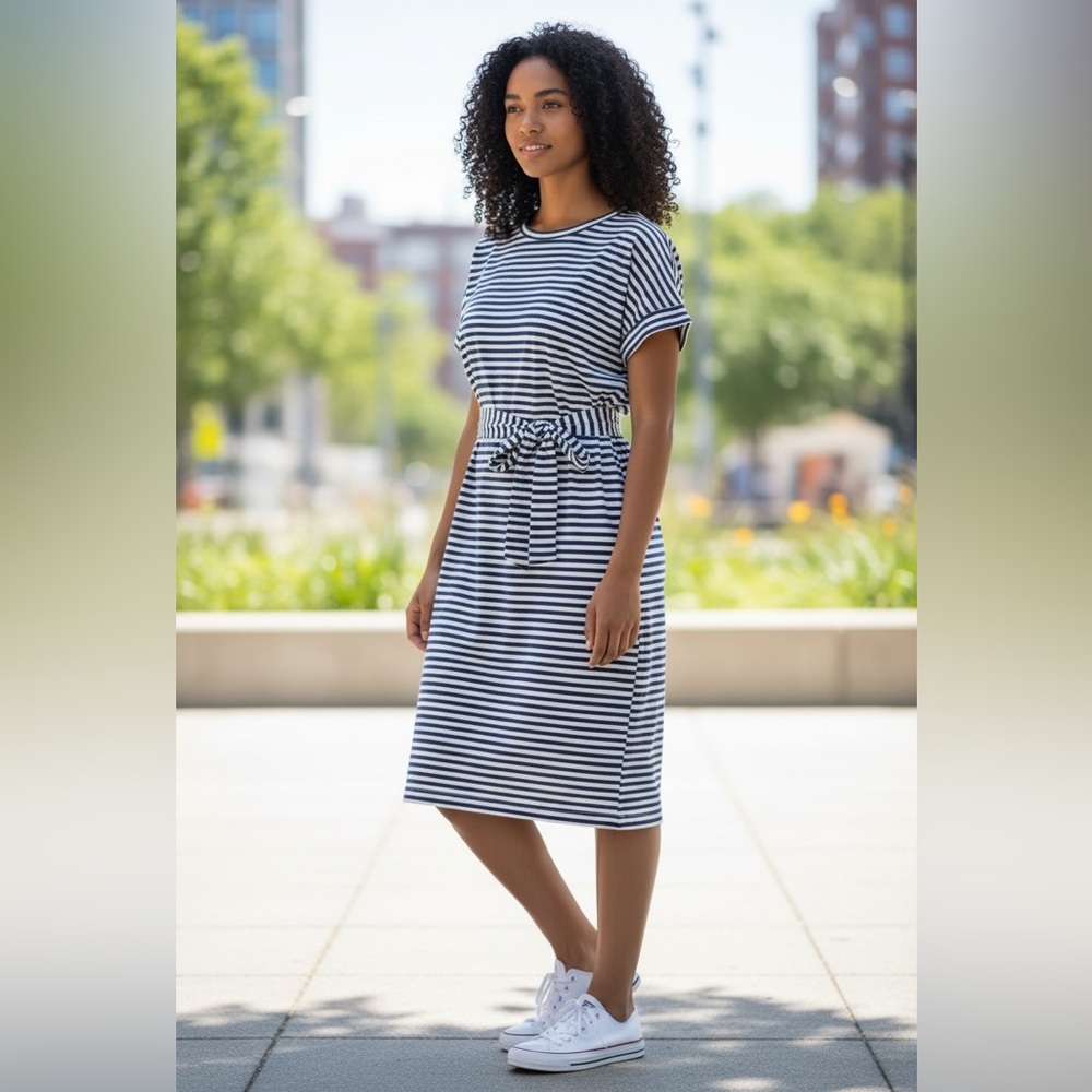 Choove Navy White Striped Dress With Pockets Size Large